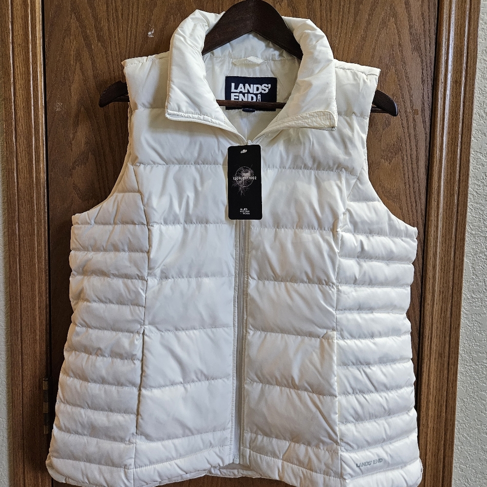 Lands' End White Down Puffer Vest Women L